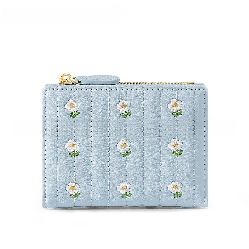 Wholesale Cute Embroidered Simple Short Two Fold PU Coin Purse